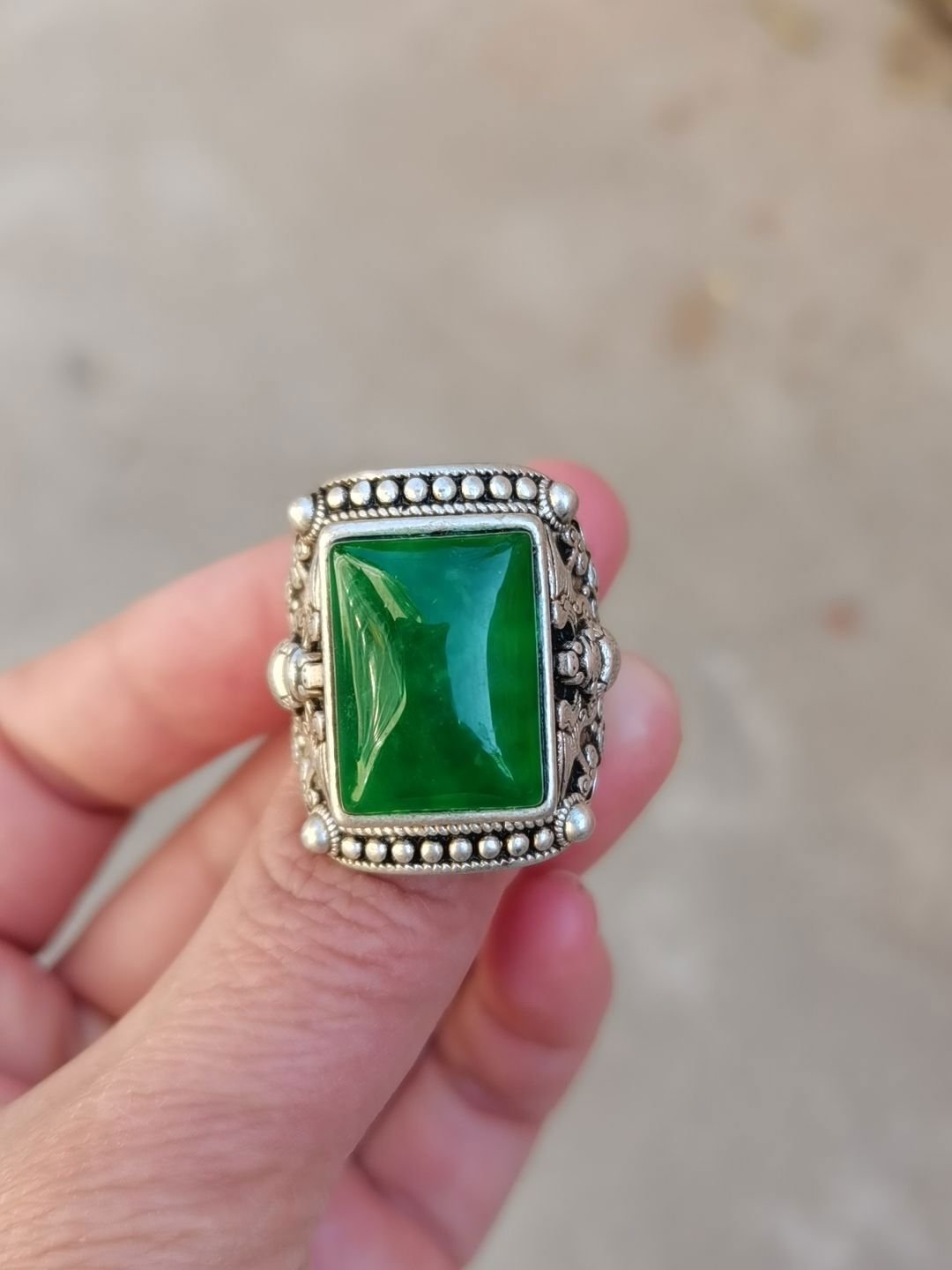 Asian old miao silver hand cast cool statue ring jewel gift