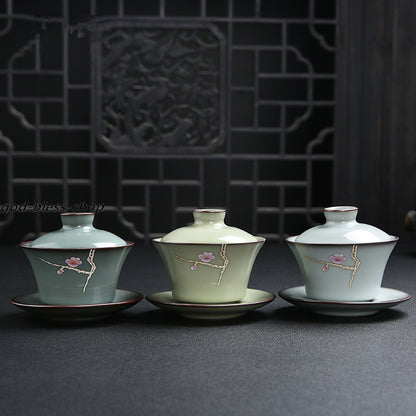 Yuanyao Craft Gaiwan Porcelain Tureen Handpainted Floral Covered Bowl With Lid