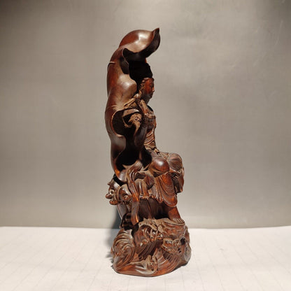 Wooden Meditation Fortune Praying Kwan Yin Guanyin Quan Statues Wood Sculpture