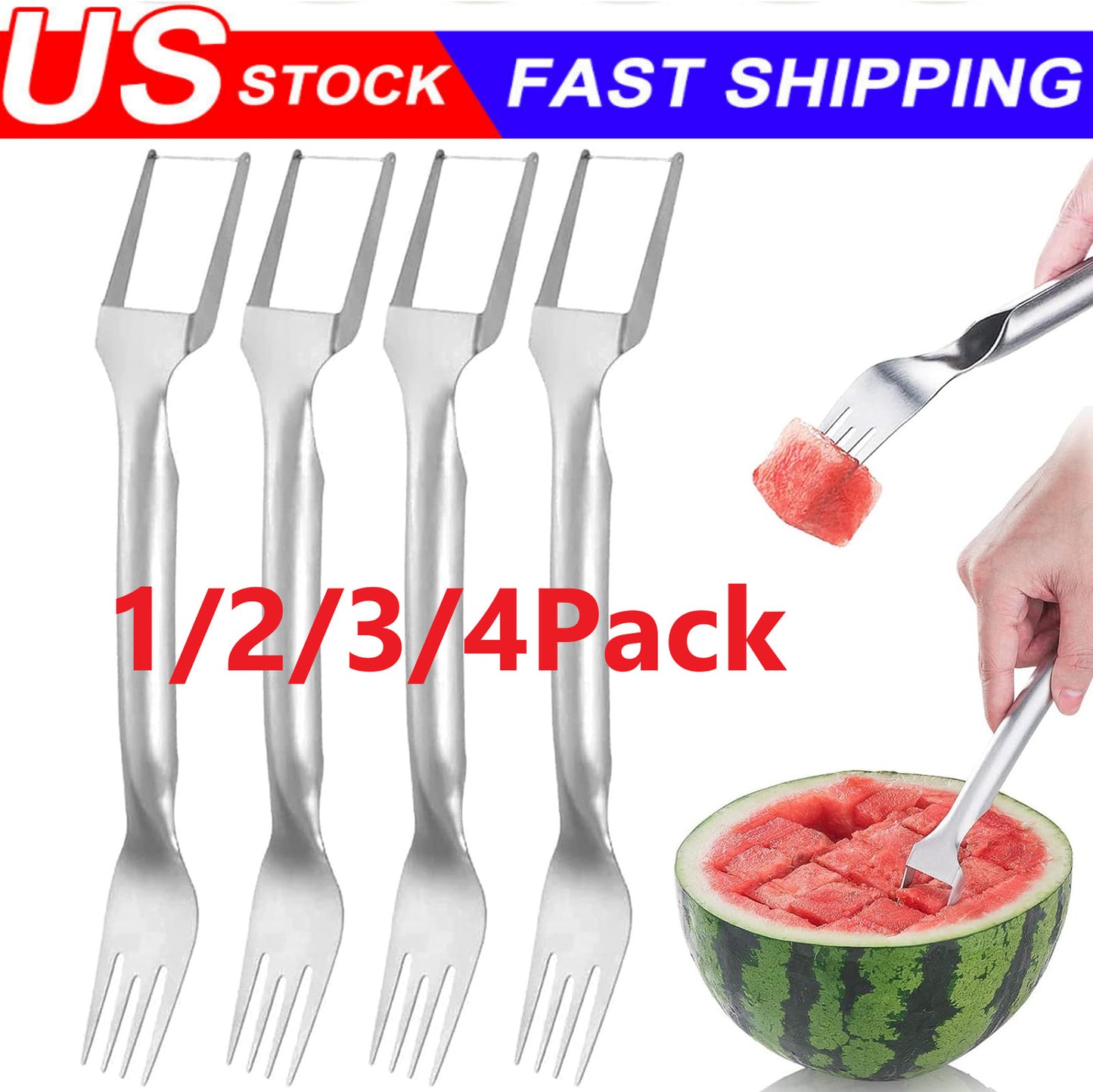 4PCS Watermelon Slicer Cutter,2-in-1 Fork Stainless Steel Fruit Cutting Artifact