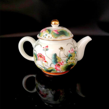 14cm Chinese Jingdezhen Retro Porcelain Five-colored Flower Teapot with Strainer
