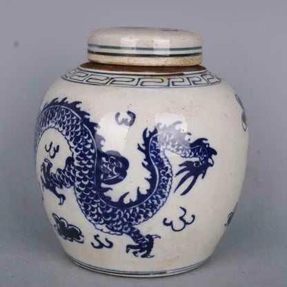Chinese Blue and White Porcelain Pot Qing Guangxu Dragon Design Jar Tea Caddy