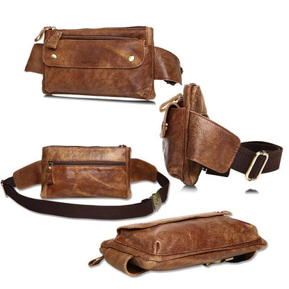 Genuine Leather Waist Packs Vintage Fanny Pack Money Belt Bag Phone Pouch Men