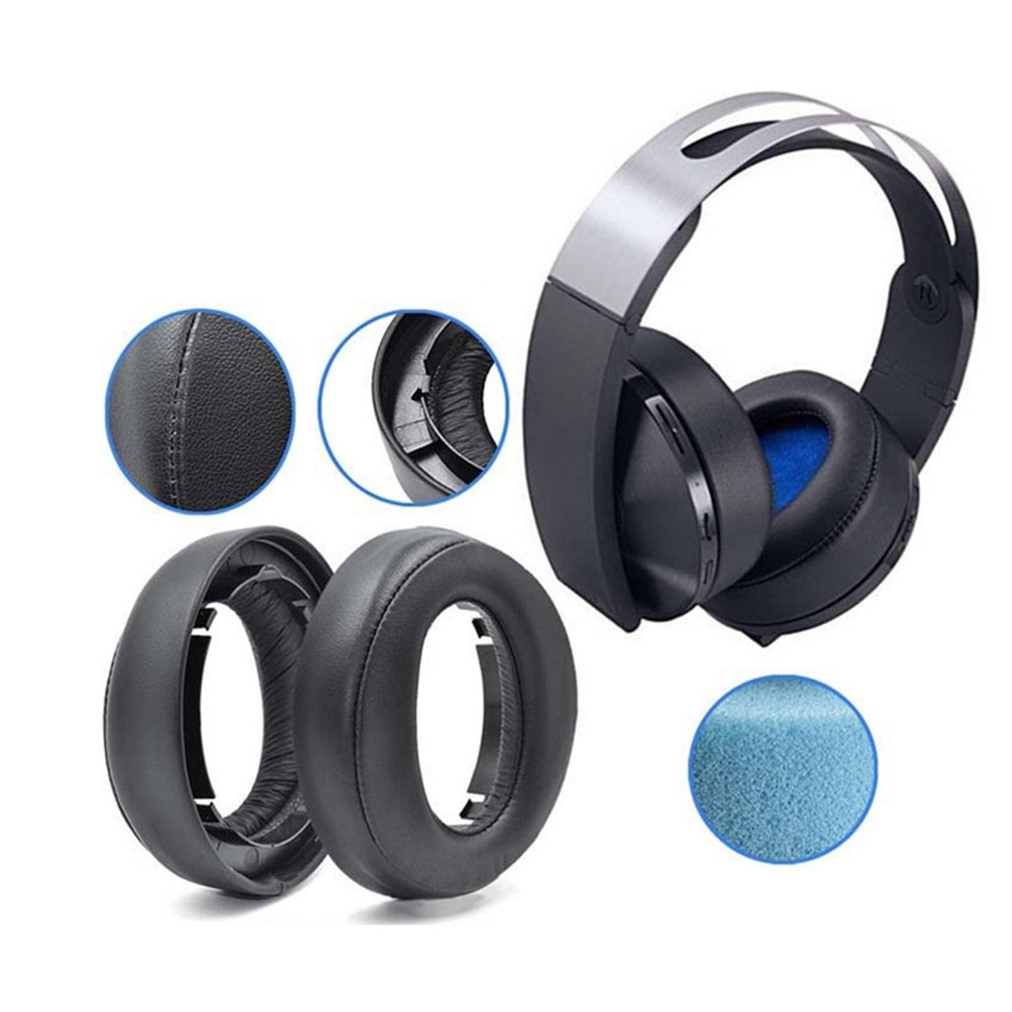Leather Ear Pads Cushion Cover for PlayStation 4 PS4 Platinum Wireless Headset