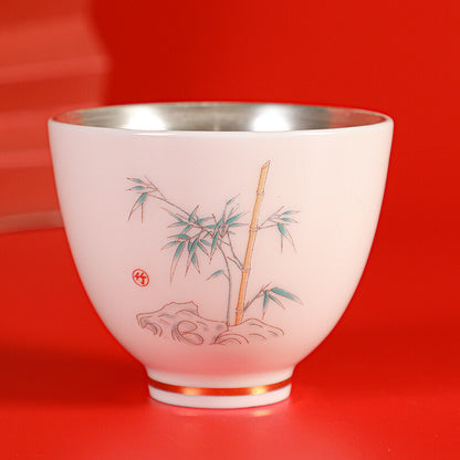 999 Sterling Silver Tea Cup Floral Print Under Glaze Porcelain Master Cup Of Tea