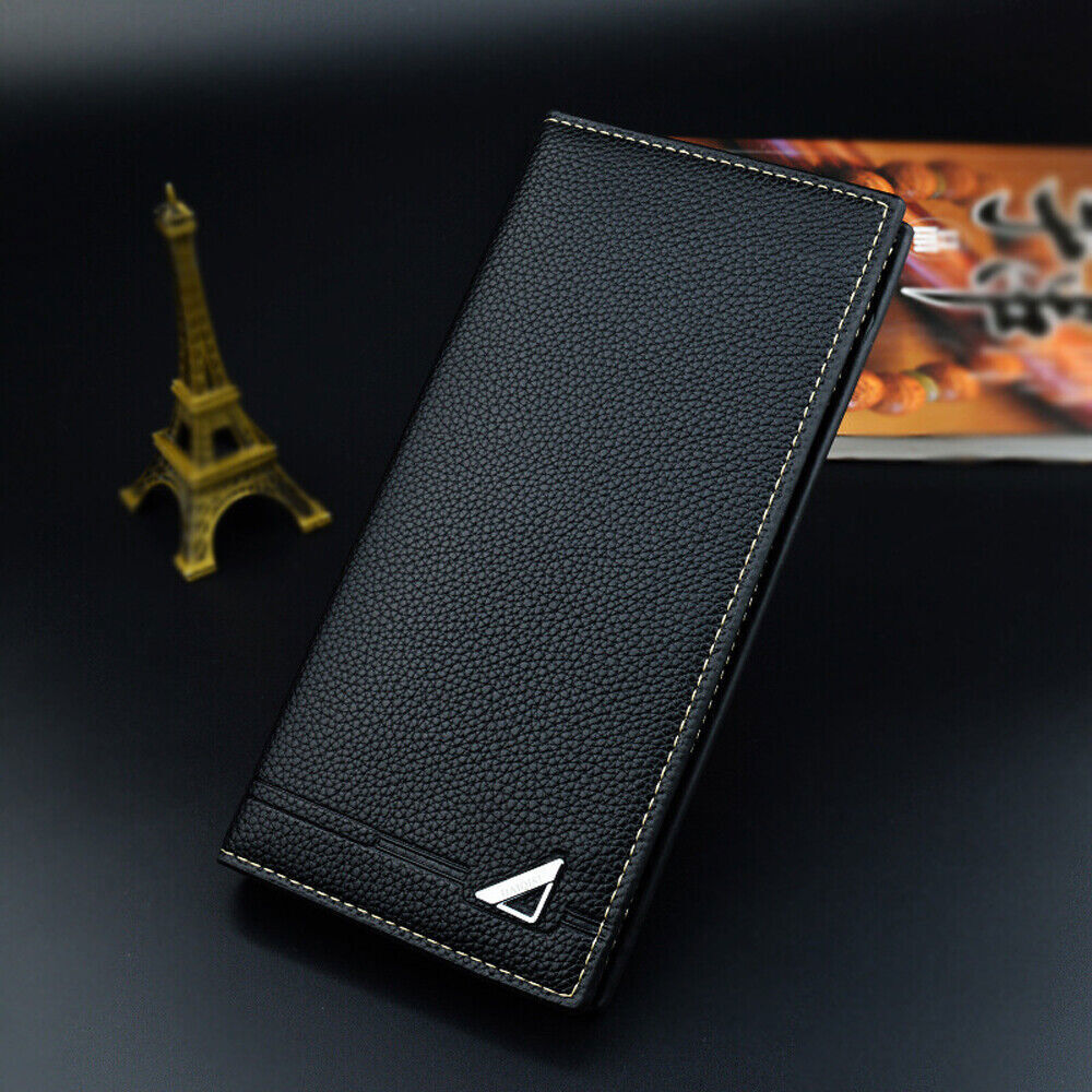 Men's Bifold Leather Wallet Long Zip Clutch Purse Credit Card Holder Handbag