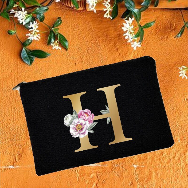 Makeup Bag Floral Alphabet Print Cosmetic Case Bridal Party Pouch Purse 14*22 CM