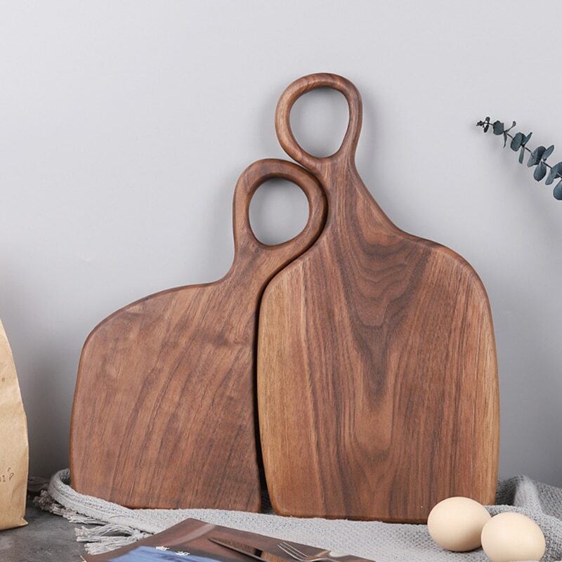 1pc Natural Irregular Steak Bread Board Hanging Ring Chopping Placement Plate