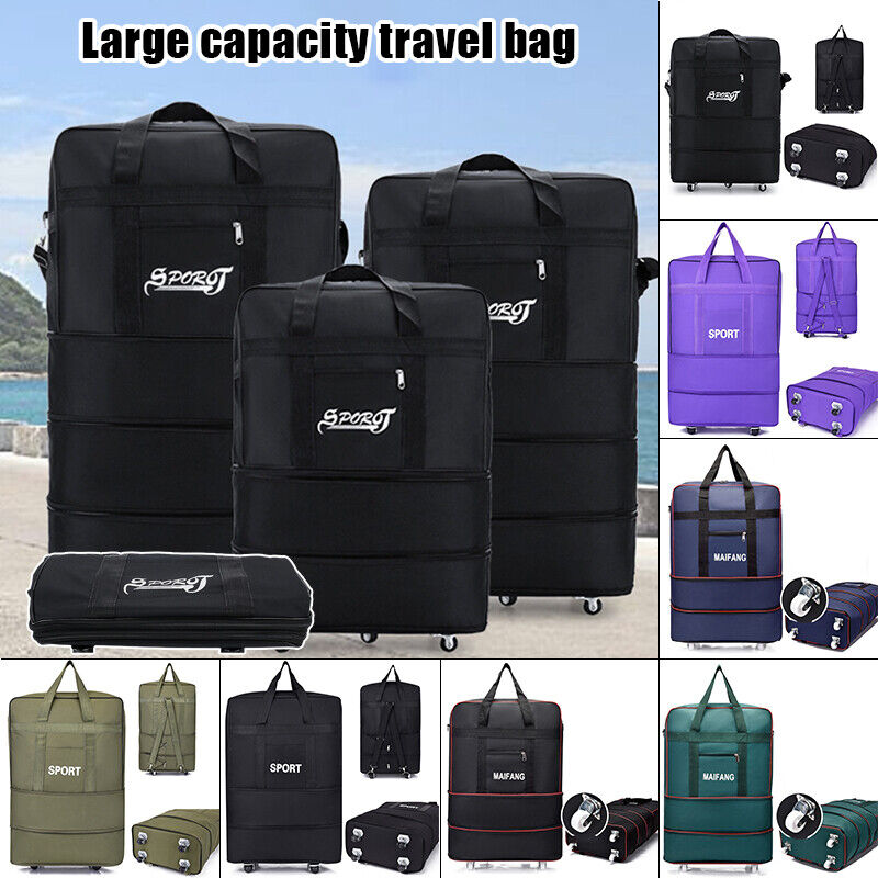 Large Capacity Foldable Luggage Trolley Bags Oxford Expendable Wheel Travel Bags