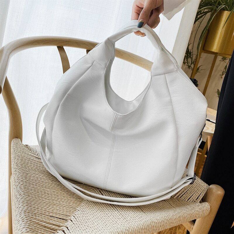 White Leather Women Half Moon Bags Shopper Bag Crossbody Bag Tote Bags