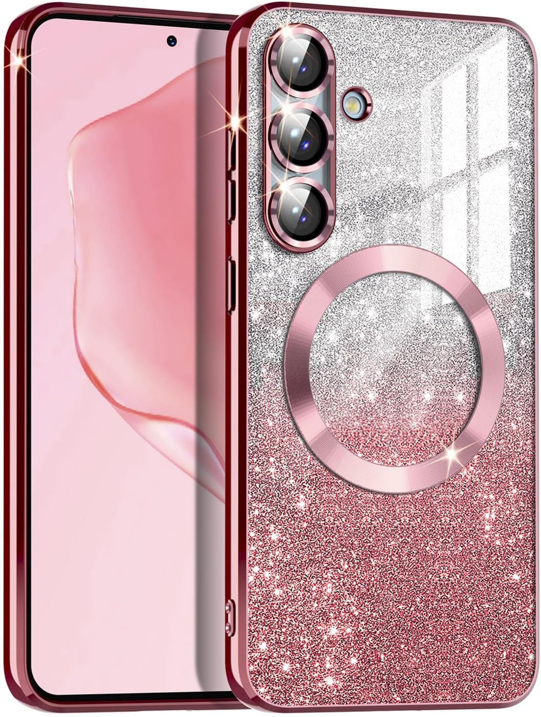 for Galaxy S25 FE Case,Compatible with Magsafe,Clear Magnetic Glitter Gradient S