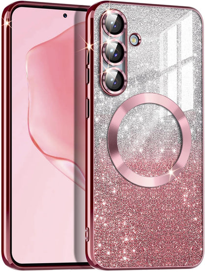 for Galaxy S25 FE Case,Compatible with Magsafe,Clear Magnetic Glitter Gradient S