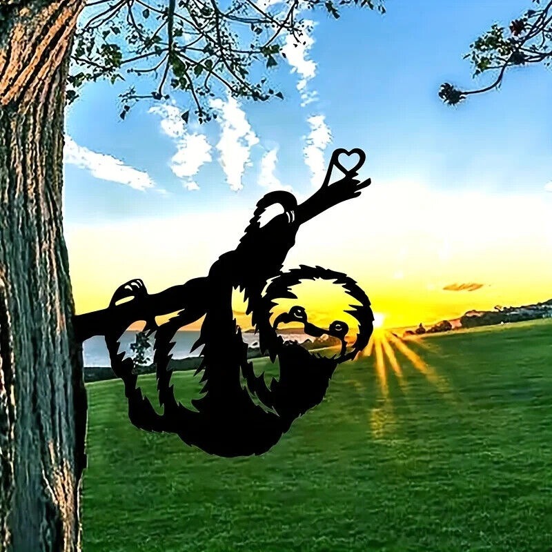 1pc Cute Sloth On Branch Steel Silhouette Metal Wall Art Home Garden Yard