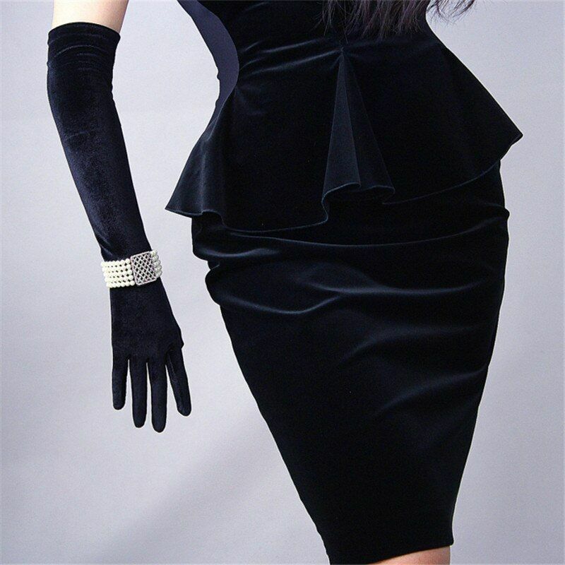 Fashion Velvet Gloves 22/40/50/60/70cm Long Opera Women Elastic Touchscreen Mitt