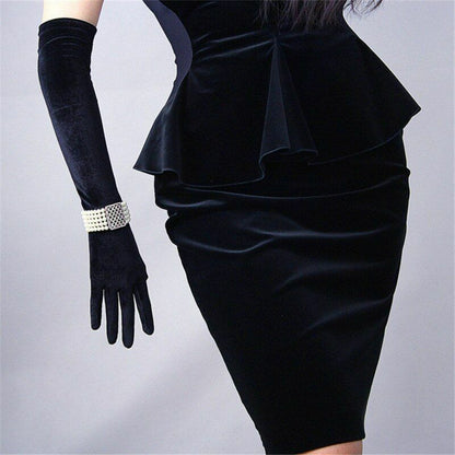 Fashion Velvet Gloves 22/40/50/60/70cm Long Opera Women Elastic Touchscreen Mitt