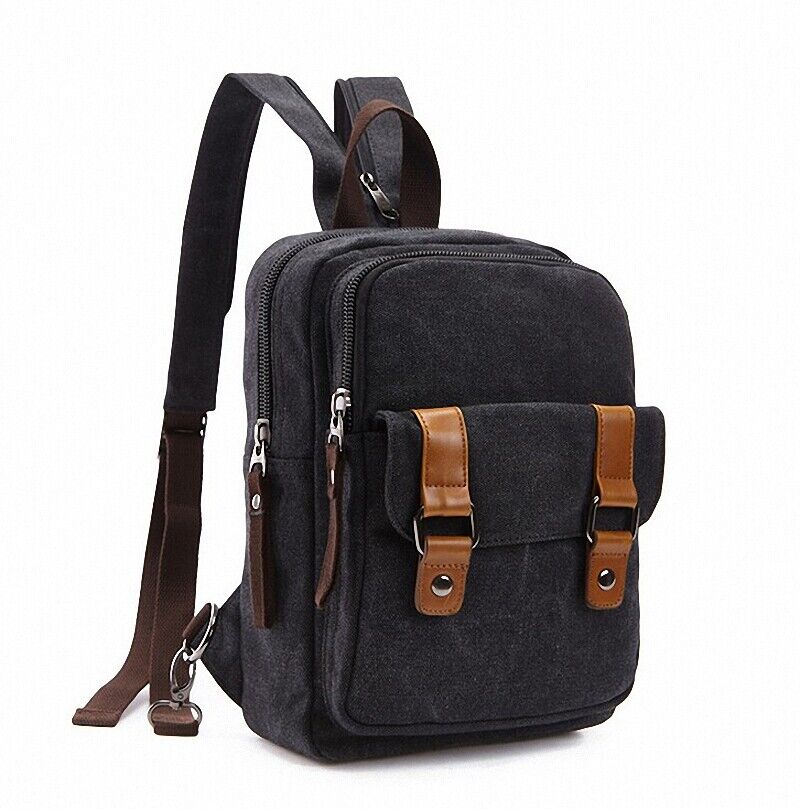 Men's Canvas Convertible Small Mini Backpack Rucksack Chest Pack Sling Bag
