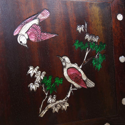 Vintage Rosewood Inlaid Abalone Bird Pair Tea Jewelry Storage Box 22cm