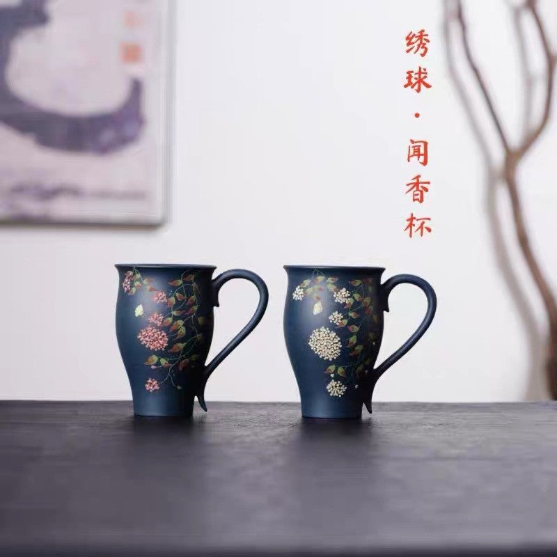 80ml Yixing Purple Clay Handpainted Hydrangea Cup Master Cup Kungfu Teaware