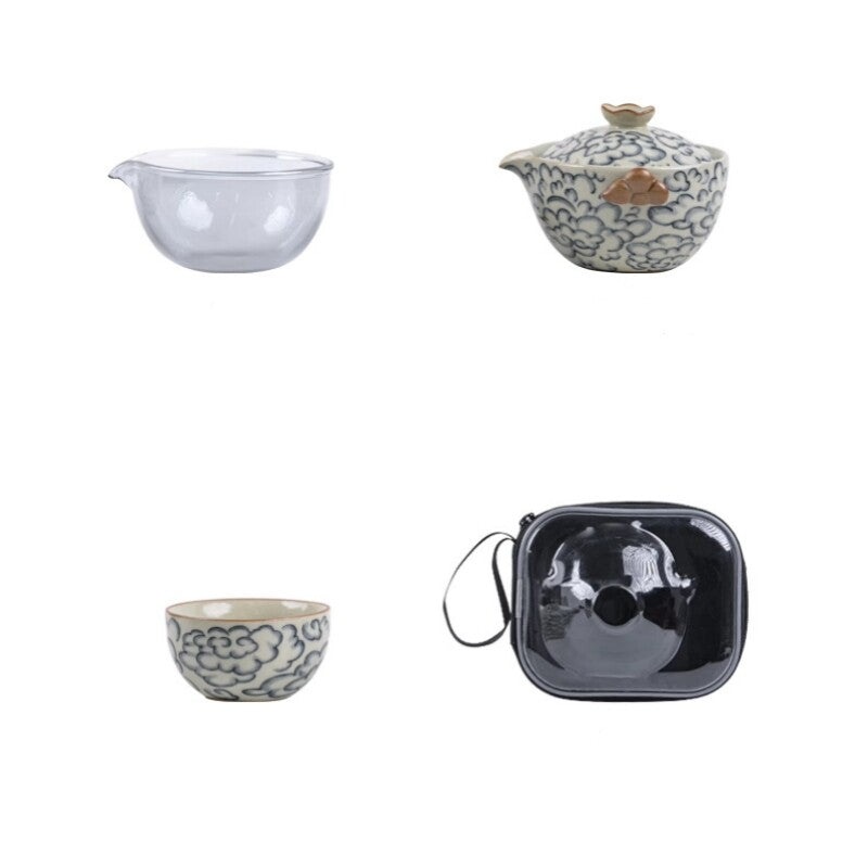 Portable Tea Set With Travel Bag Ceramic Tea Pot Matching Cup Glass Pitcher New