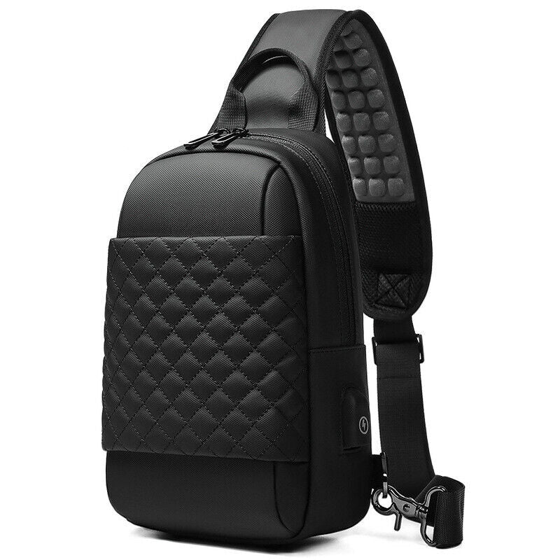 Men's Sling Backpack Oxford cloth Waterproof Crossbody Bag USB Port Sport Bags