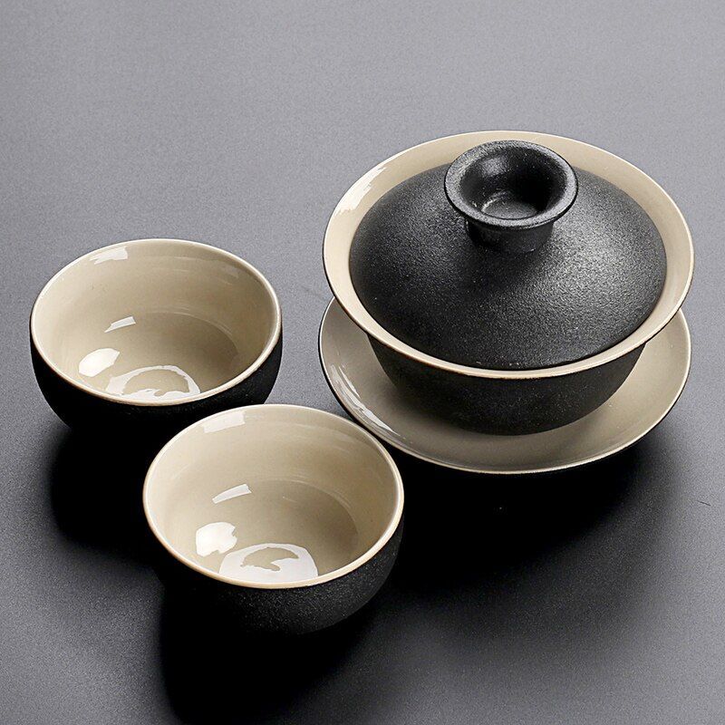 Solid Drinkware Ceramic Teapots Traditional Japanese Style Black Crockery Teacup