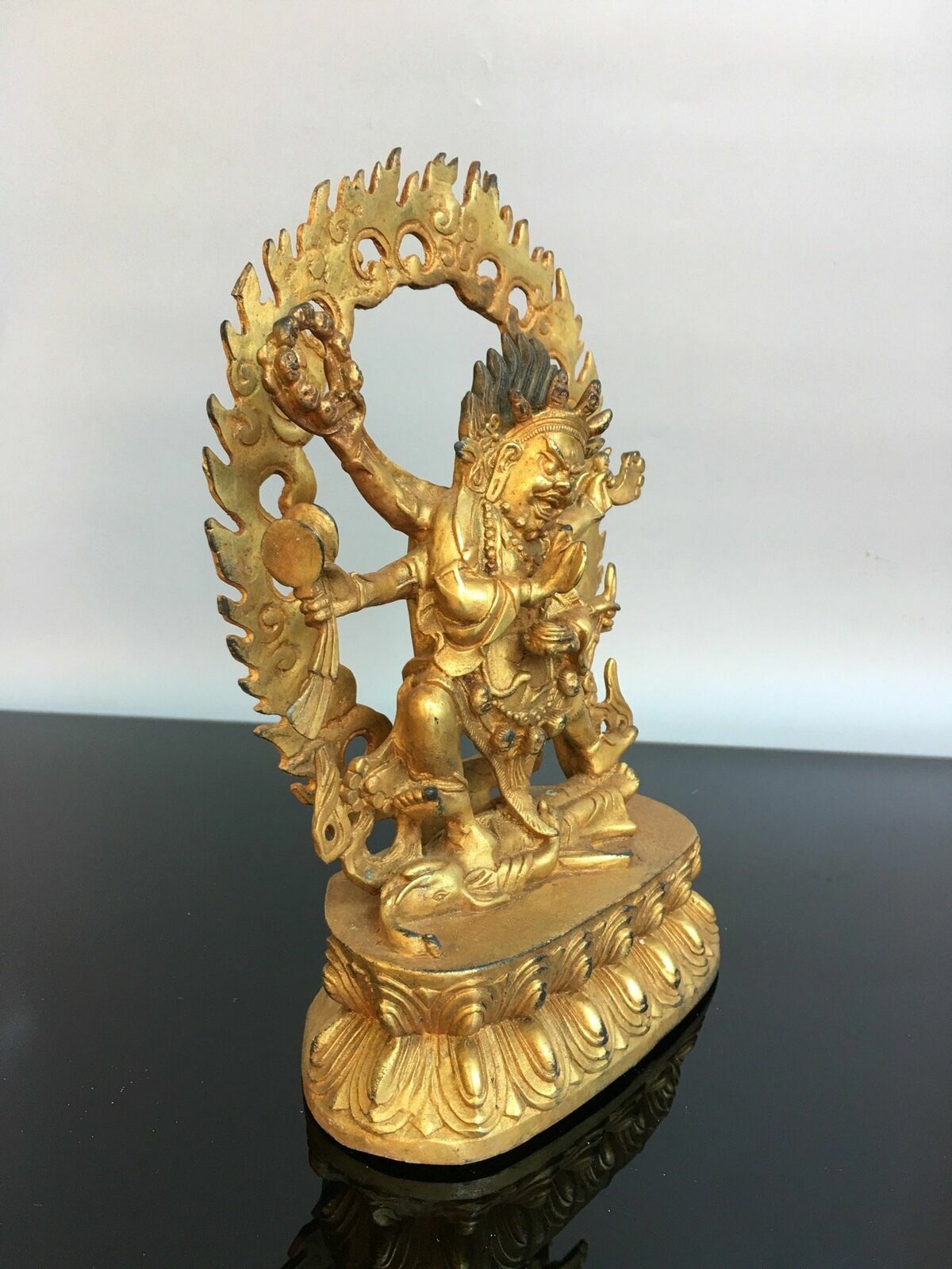8.6" Antique Old Tibetan Buddhism Bronze Gilt Six Arms Vajra Buddha Statue