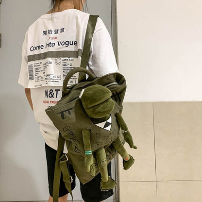 Large 3D Frog Backpack School Bag Canvas Handbag Traveling Bags 37*10*40 CM 1PC