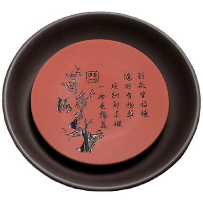 14cm Purple Clay Flower Pattern Creative Kung Fu Tea Tray Tea Ceremony Decor