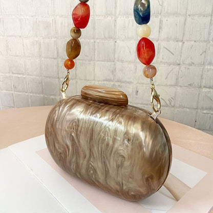 Fashionable Wallet Acrylic Bag Round Luxury Marble Brown Handbag Vintage Clutch