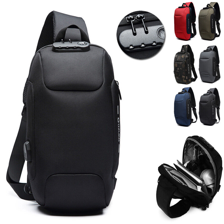 Comb. Lock Charging Port Water Resistant Chest Pack Sling Bag One Strap Backpack