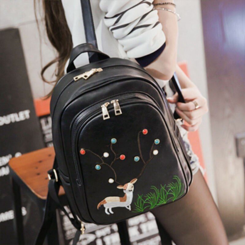 Small Black Backpack Traveling Backpack Women Synthetic Leather Shoulder Bag 1PC