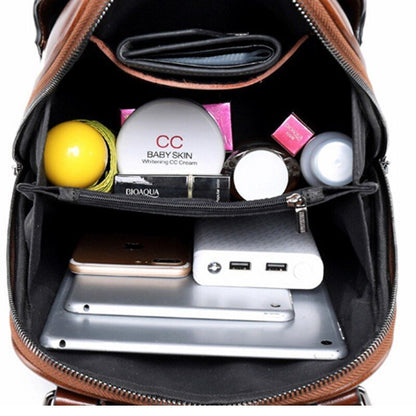 Oil Wax Genuine Leather Backpack Crossbody Shoulder Bags Cowhide School Daypack