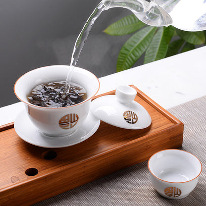 180ml Ceramic Tureen Bone China Tea Bowl Porcelain Gaiwan Cup & Cup Lid & Mat