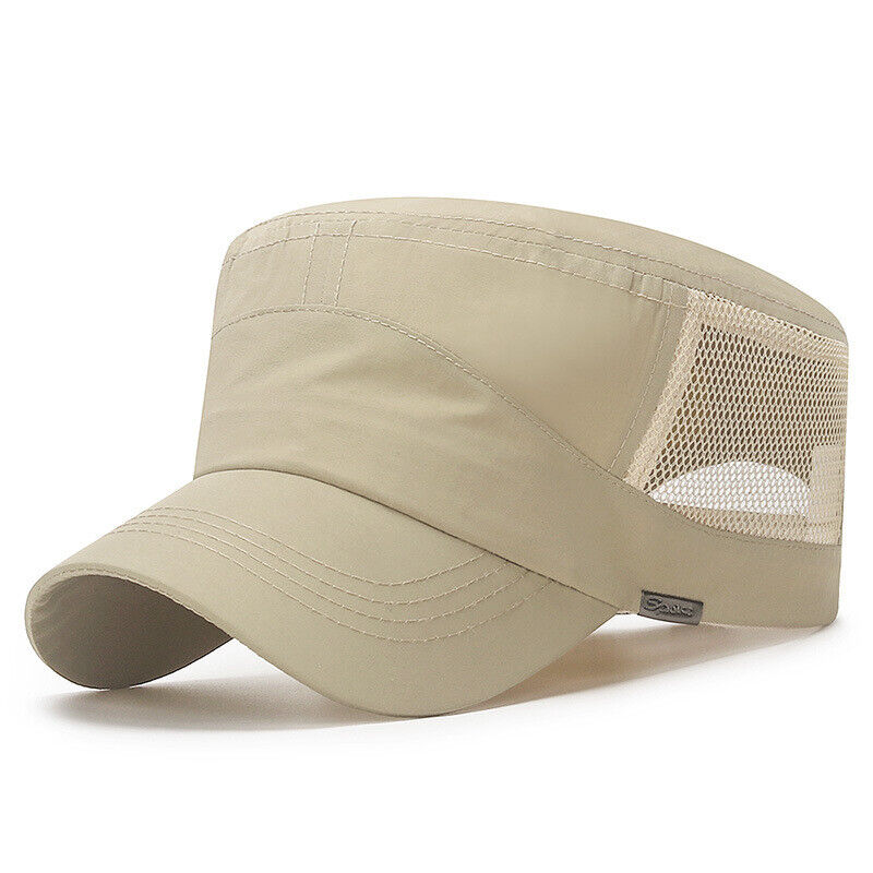 Solid Color Washed Caps Flat Top Hat Sun Protection Breathable Mesh Casual ⊰