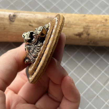 Genuine Leather Brass Wolf Head Key Fob Access Card Holder ≤3.2cm