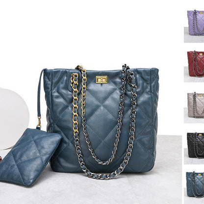 Quilted Sheepskin Leather Tote Shoulder Bag Purse Chain Handles Handbag Fashion