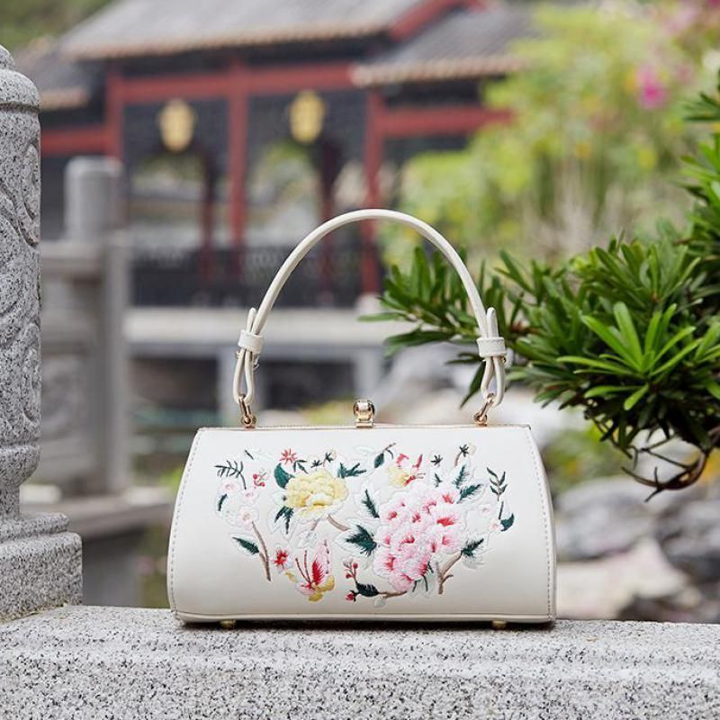 Embroidery Shoulder Bag Retro Synthetic Leather Floral Small Purse 23*12*11.5 CM