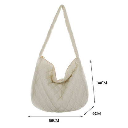 Lattice Pattern Shoulder Bag Cotton Handbag Large Capacity Purse Feather Padded