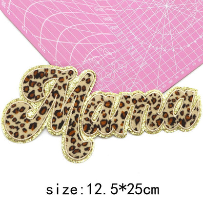 Iron On Patches MaMa Letter Chenille Embroidery Patch Clothing Appliques 25x12cm