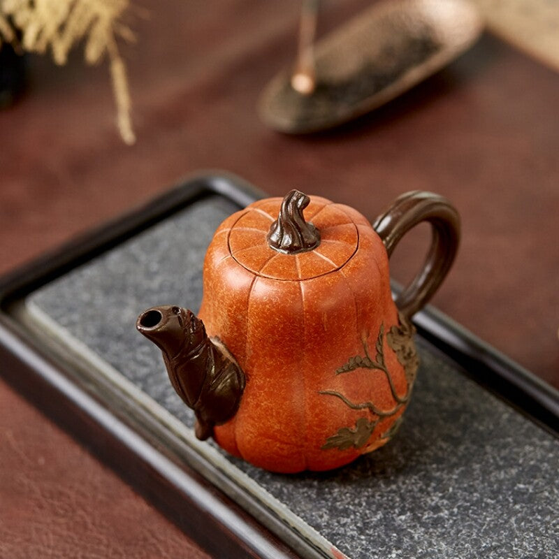 460ml Handmade Tea Pot Real Yixing Zisha Duan Clay Pot Traditional Craft Pumpkin