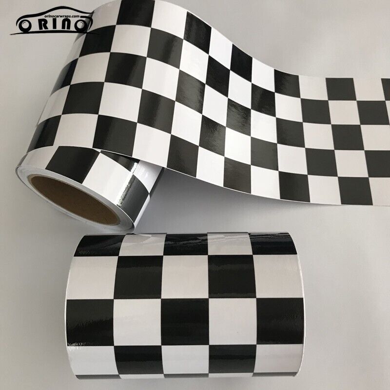 Car Vinyl Film Gloss Black White Checkered Racing Flag Foil Wrap Self Adhesive