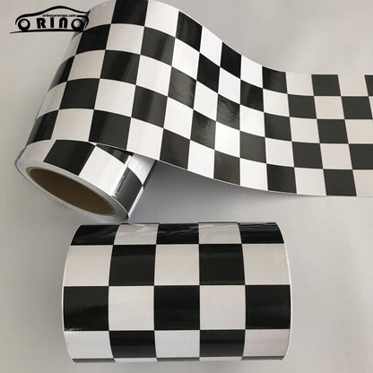 Car Vinyl Film Gloss Black White Checkered Racing Flag Foil Wrap Self Adhesive