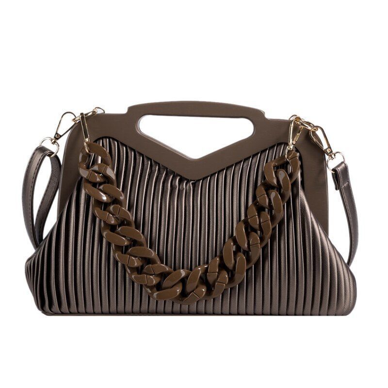 Triangle Handbag Pleated Shoulder Bag Clutch Purses Crossbody Bags 28*19*11 CM