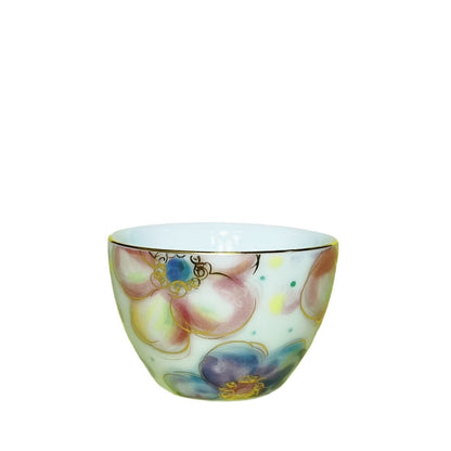 Hand Painted Tea Pot + 2 Matching Tea Cups Thin Glaze Porcelain Pot With Infuser