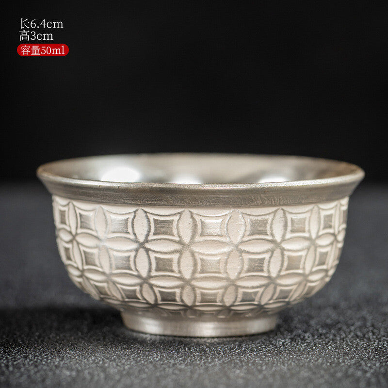 Traditional Craft Handmade Teacup Pure Silver Master Cup 999 Sterling Cerami Cup