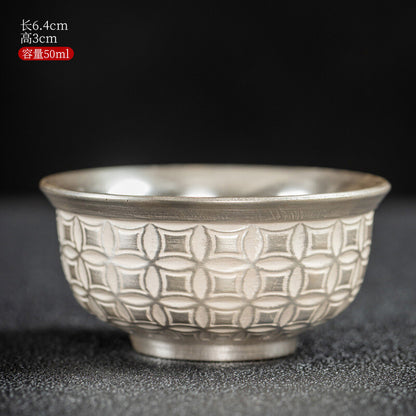 Traditional Craft Handmade Teacup Pure Silver Master Cup 999 Sterling Cerami Cup