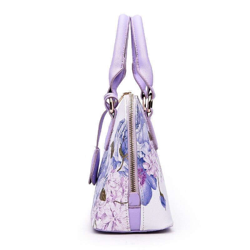Shell Bag Flower Printing Totes Shoulder Crossbody Bag Synthetic Leather Handbag