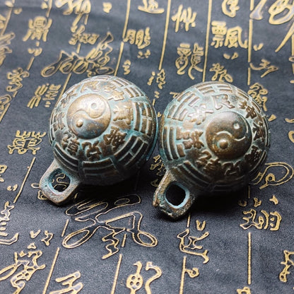 6.9CMRetro Pair Collectible Bells Tai Chi Eight Trigrams Copper Bell Decorations