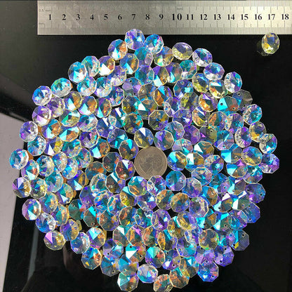100PC AB Aurora Feng Shui Octagonal Bead Pendant Glass Faceted Prism Chandelier