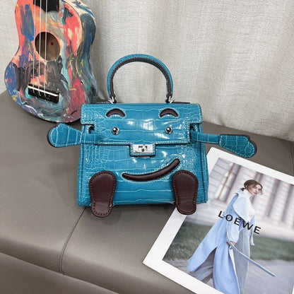 Polyester Split Genuine Leather Bag Small Shoulder Messenger Handbag 19*7*15 Cm